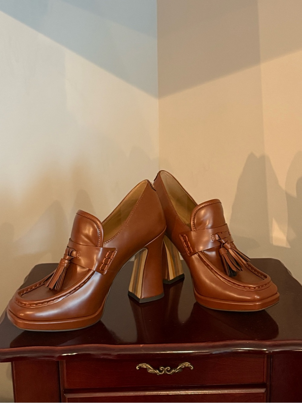 Sam Edelman Brown Tassel Block Heel Loafers - Picture 3 of 6